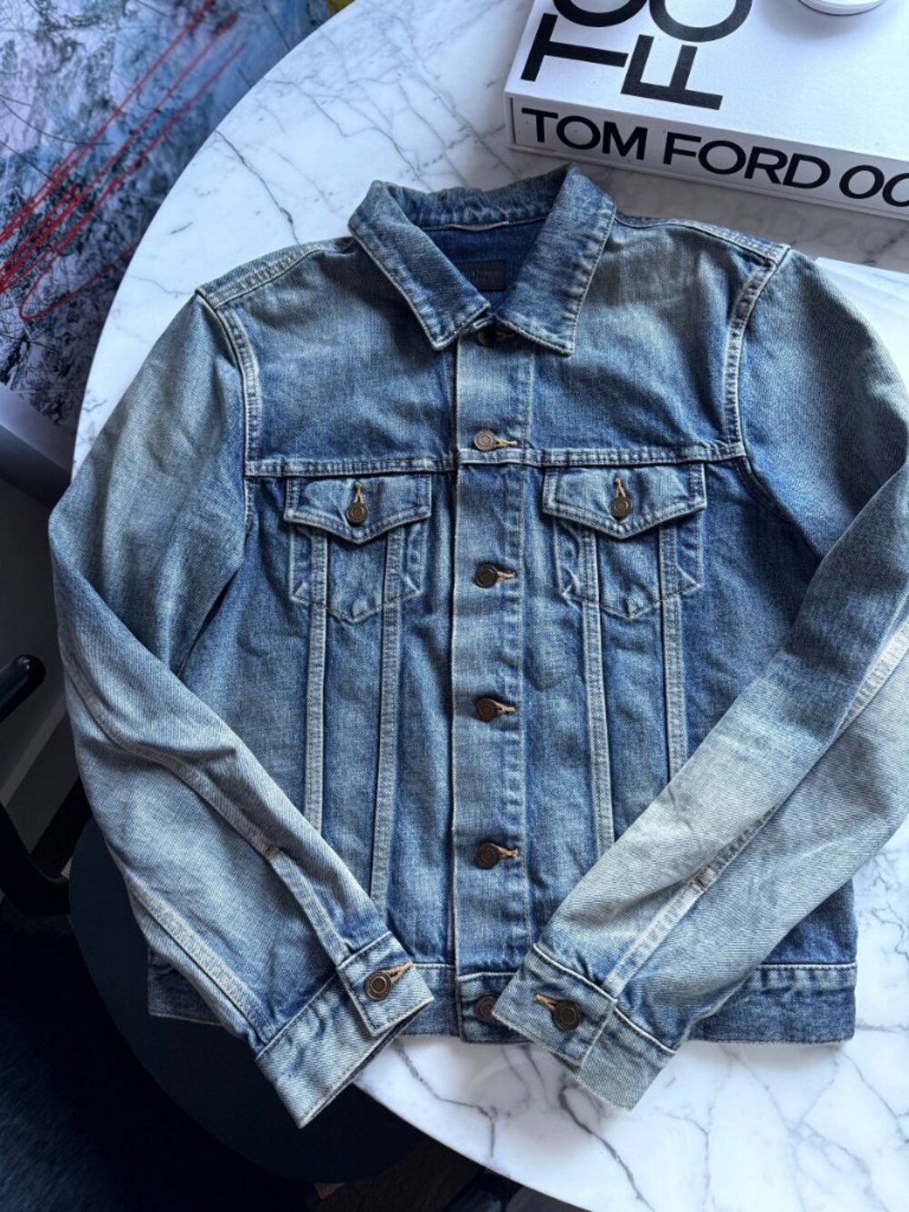 Saint Laurent Fitted Denim Jacket Dirty Sandy Blue 48